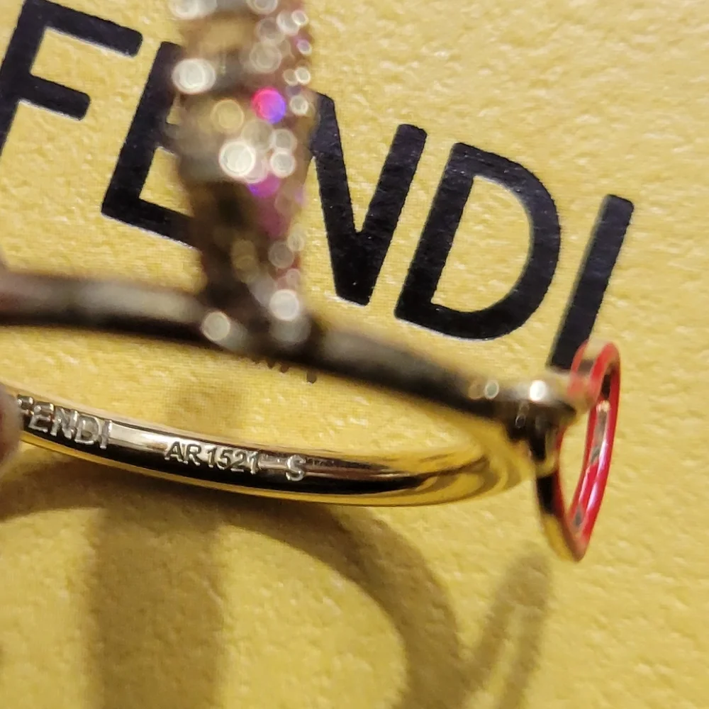 FENDI CRYSTAL & ENAMEL LOGO HEART CHARM RING